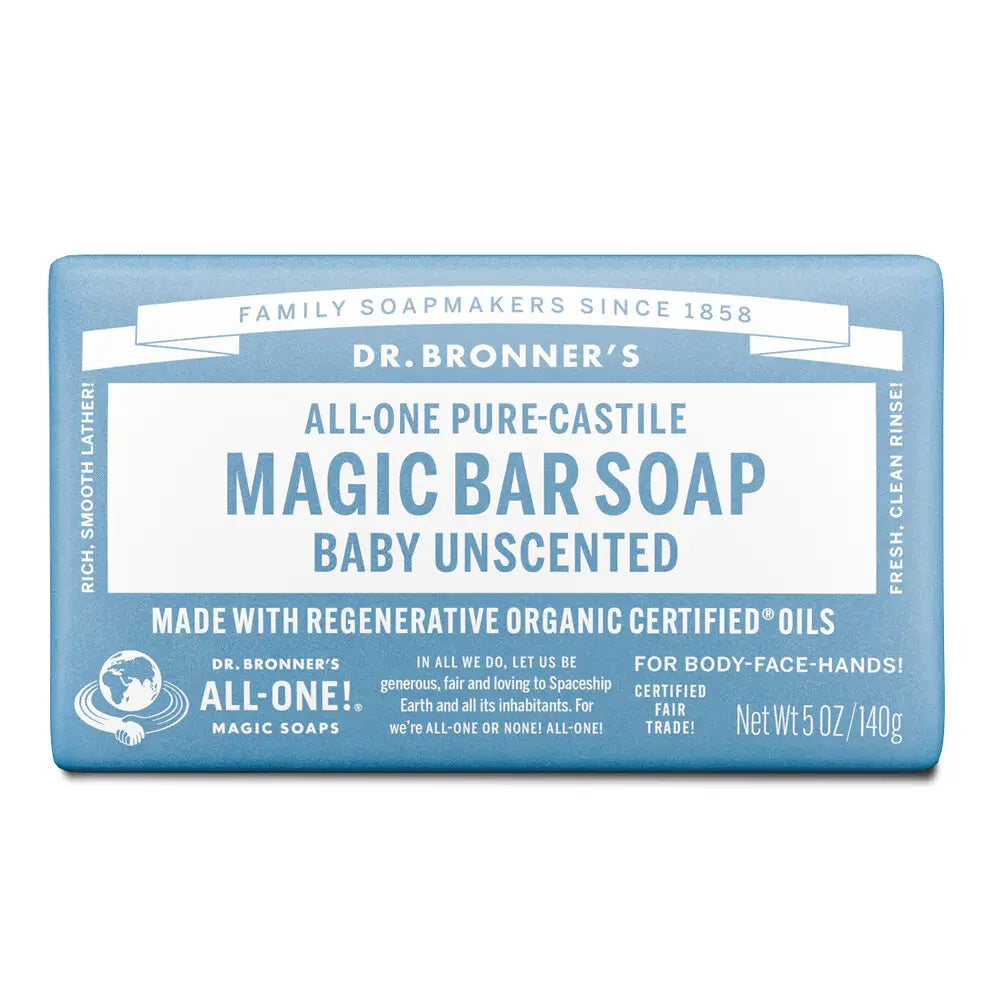 Dr Bronners - Pure Castille Bar Soap Unscented Baby 140g