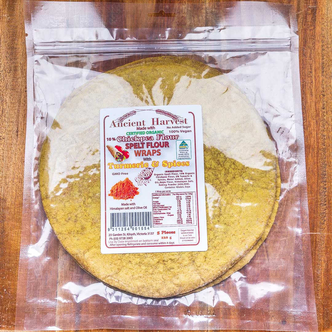 Ancient Harvest - Spelt Flour Wraps Turmeric & Spices 5 Pieces
