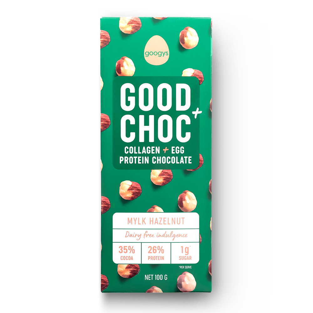 Googys Good Choc - Mylk Hazelnut Collagen + Egg Protein Bar 100g