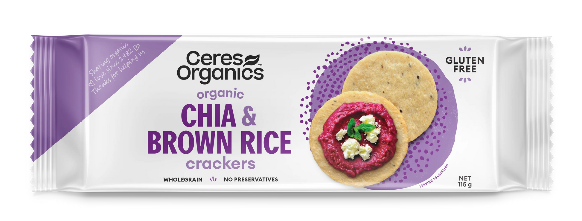 Ceres - Brown Rice Crackers With Chia Gluten Free 115g