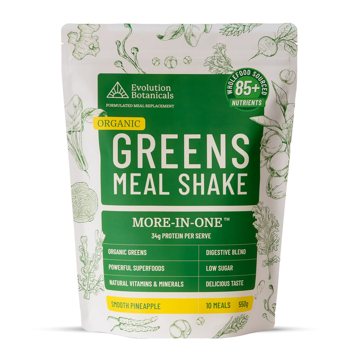 Evolution Botanicals - Organic Greens Protein Meal Pineapple 550g