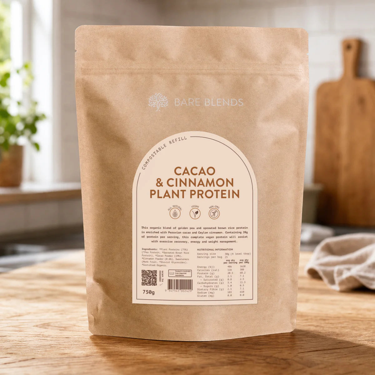 Bare Blends - Cacao & Cinnamon Plant Protein 750g