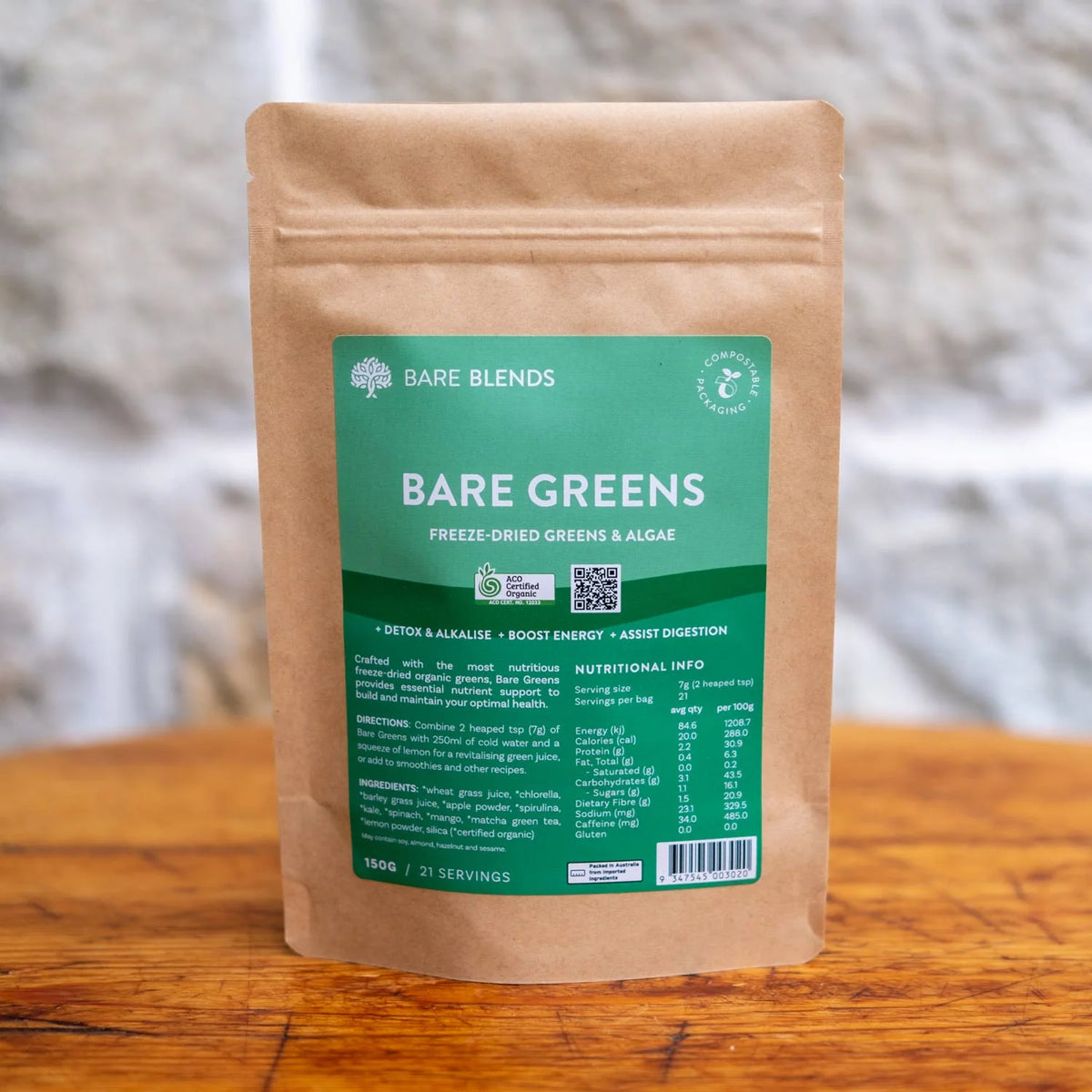 Bare Blends - Bare Greens Freeze-dried Greens & Algae 150g